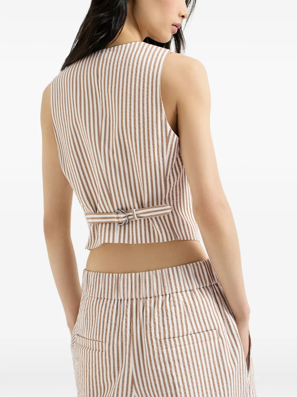 Brunello Cucinelli Gestreepte seersucker top met Monili van techno-katoen Beige