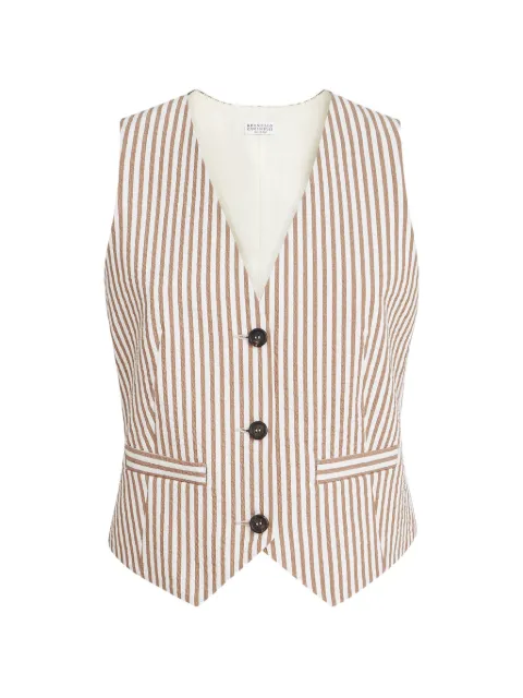 Brunello Cucinelli techno-cotton striped seersucker vest with monili