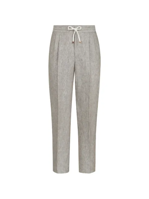 Brunello Cucinelli linen and hemp diagonal trousers with drawstring and double pleats