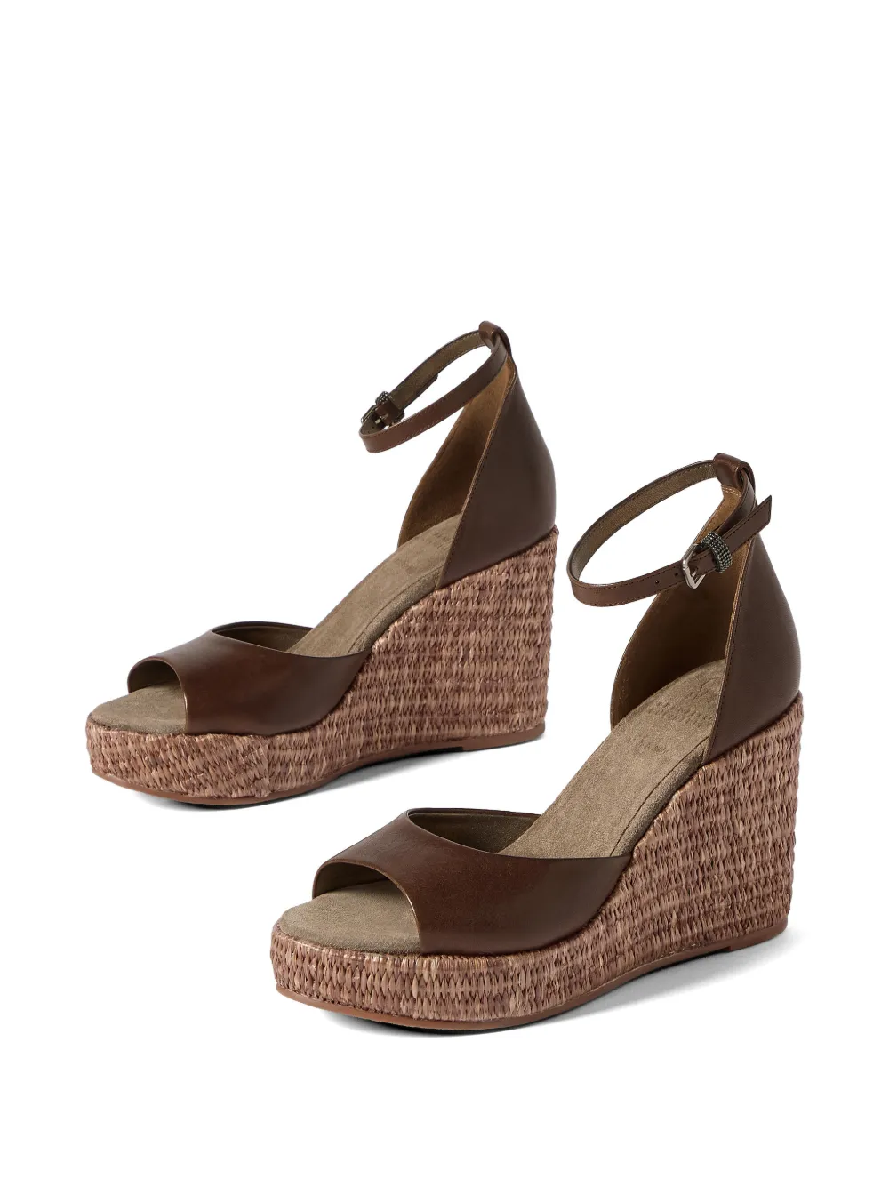 Brunello Cucinelli Suède espadrilles met sleehak Bruin