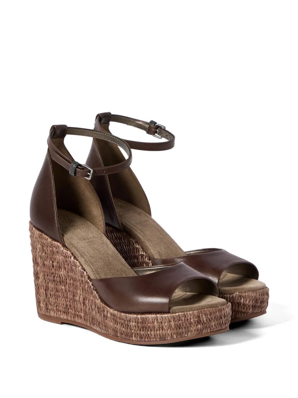 Brunello Cucinelli Suède espadrilles met sleehak Bruin