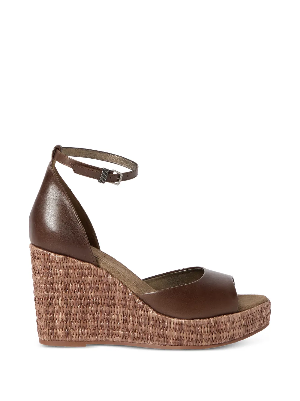Brunello Cucinelli Suède espadrilles met sleehak Bruin