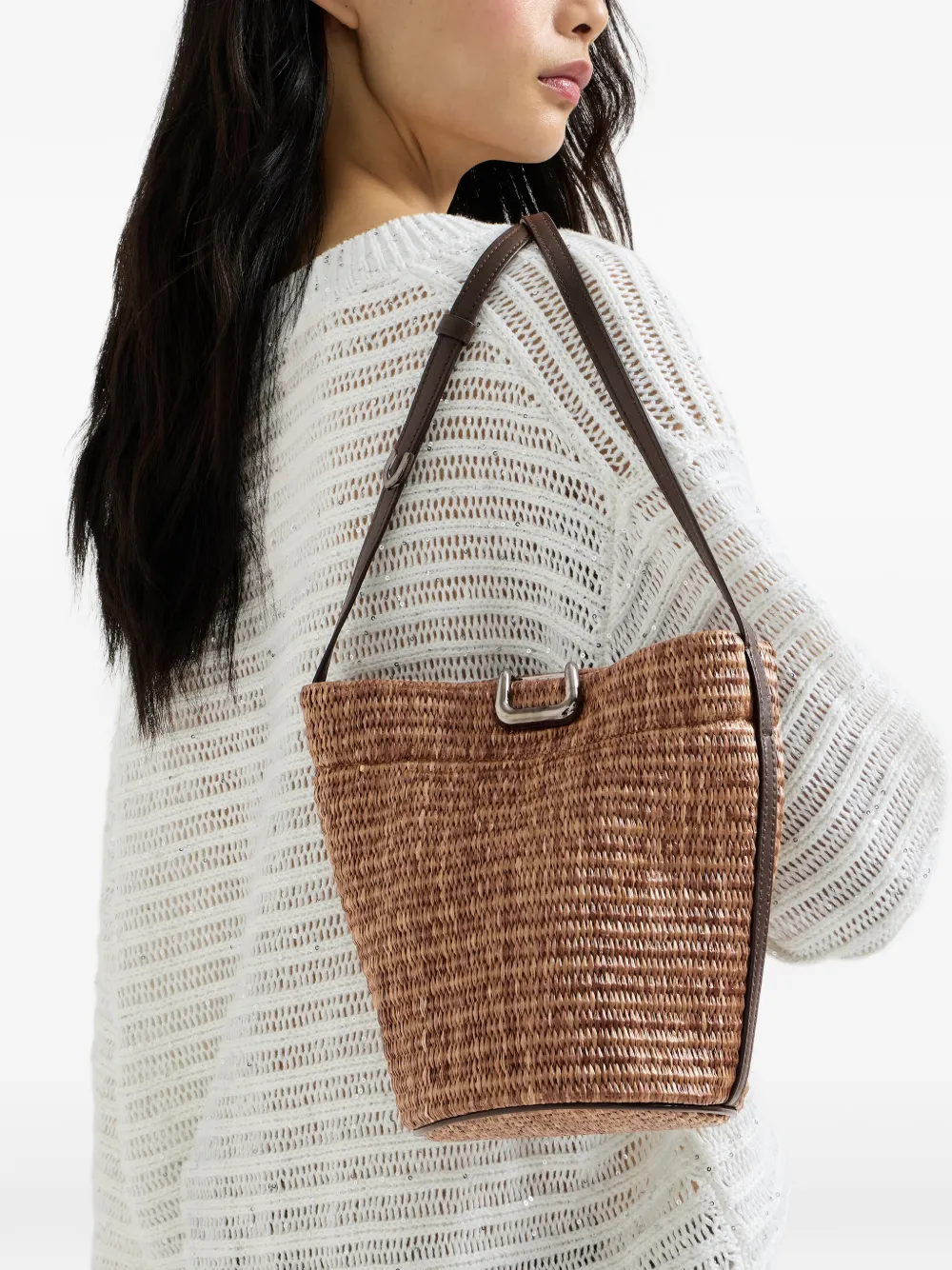Brunello Cucinelli Kleine Sartorial bucket-tas van techno raffia Bruin