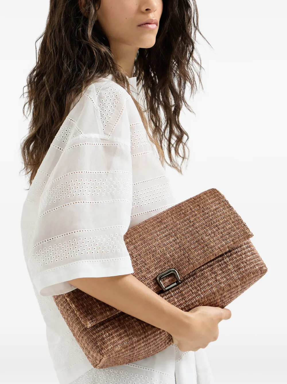Brunello Cucinelli Sartorial clutch van technisch raffia Bruin