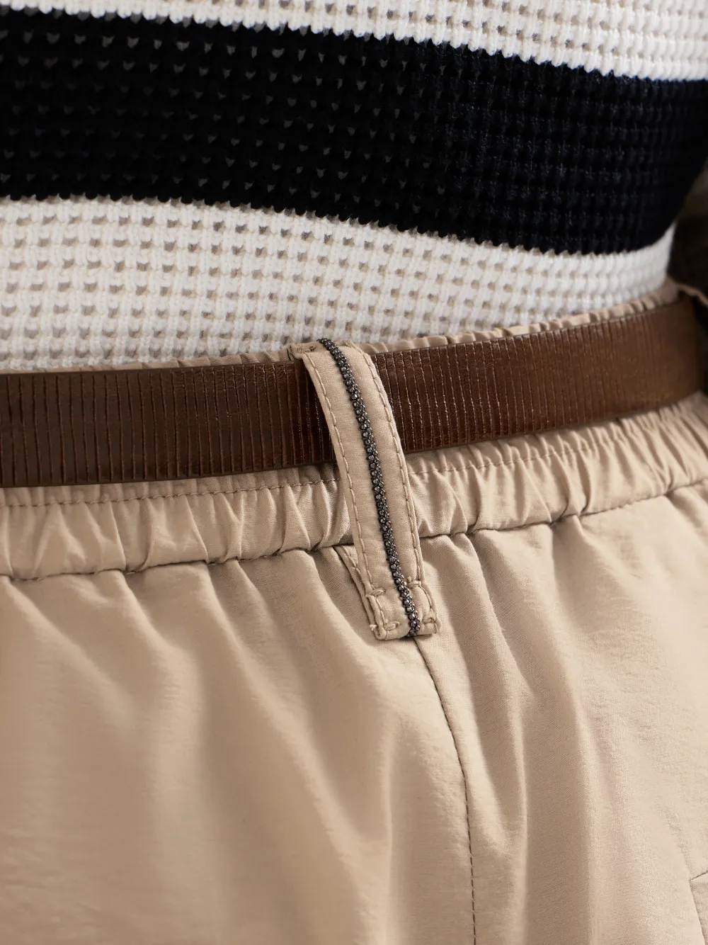 Brunello Cucinelli Techno katoenen popeline boxy plooibroek met monili Beige