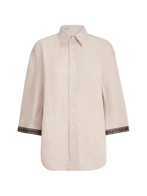 Brunello Cucinelli camisa de lino con puños brillante