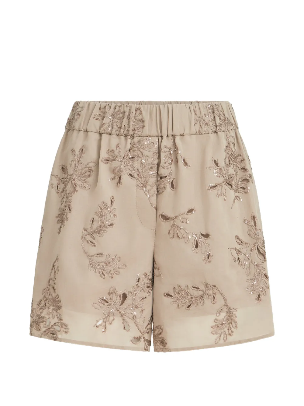 Brunello Cucinelli Shorts in organza di cotone con pizzo sangallo - Toni neutri