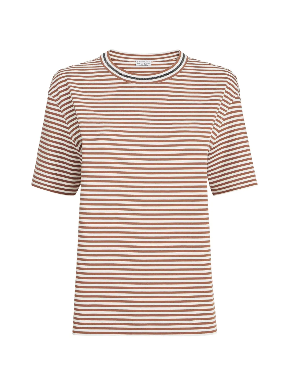 Brunello Cucinelli striped cotton jersey t-shirt with precious neckline - Braun