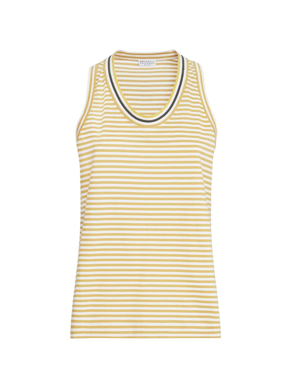 Brunello Cucinelli striped cotton jersey top with precious neckline - Giallo