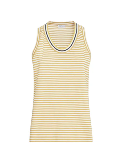 Brunello Cucinelli striped cotton jersey top with precious neckline