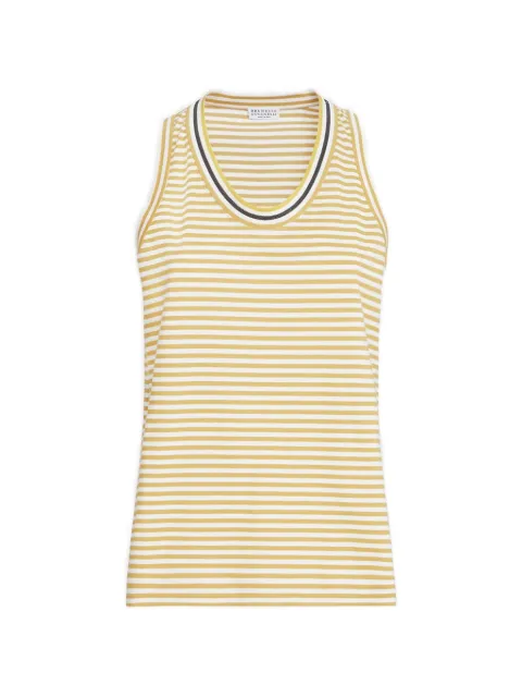 Brunello Cucinelli striped cotton jersey top with precious neckline