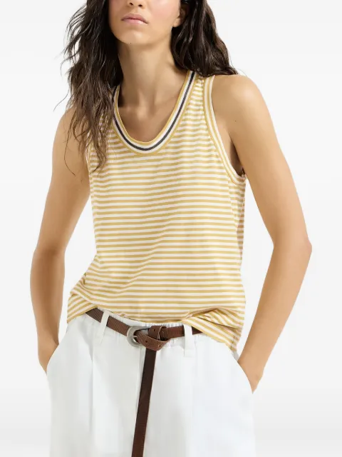Brunello Cucinelli striped cotton jersey top with precious neckline