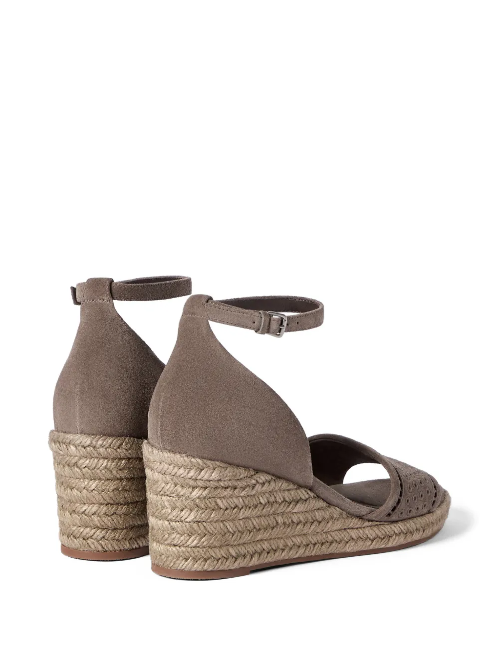 Brunello Cucinelli Suède espadrilles met broderie anglaise Bruin