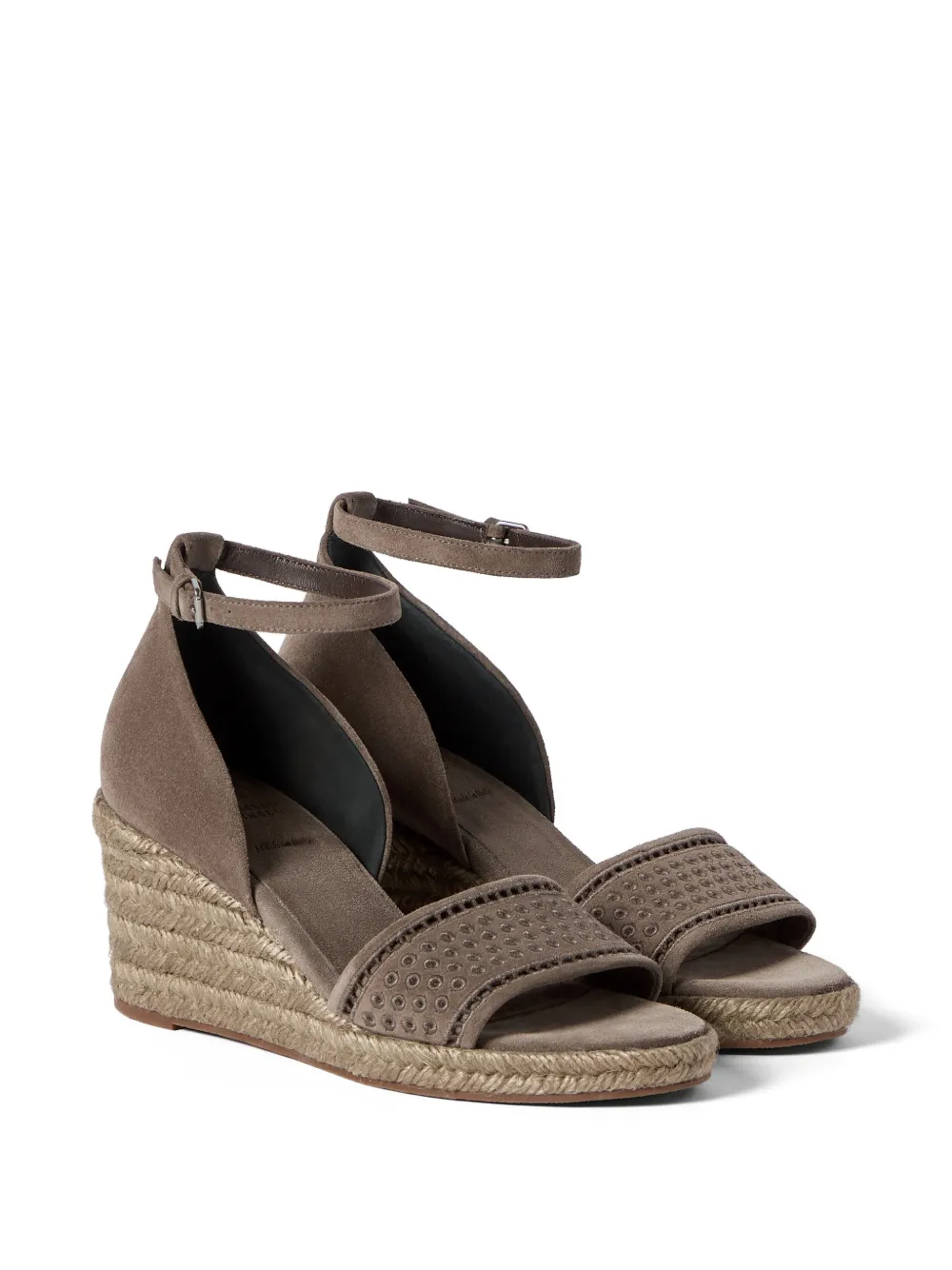 Brunello Cucinelli Suède espadrilles met broderie anglaise Bruin