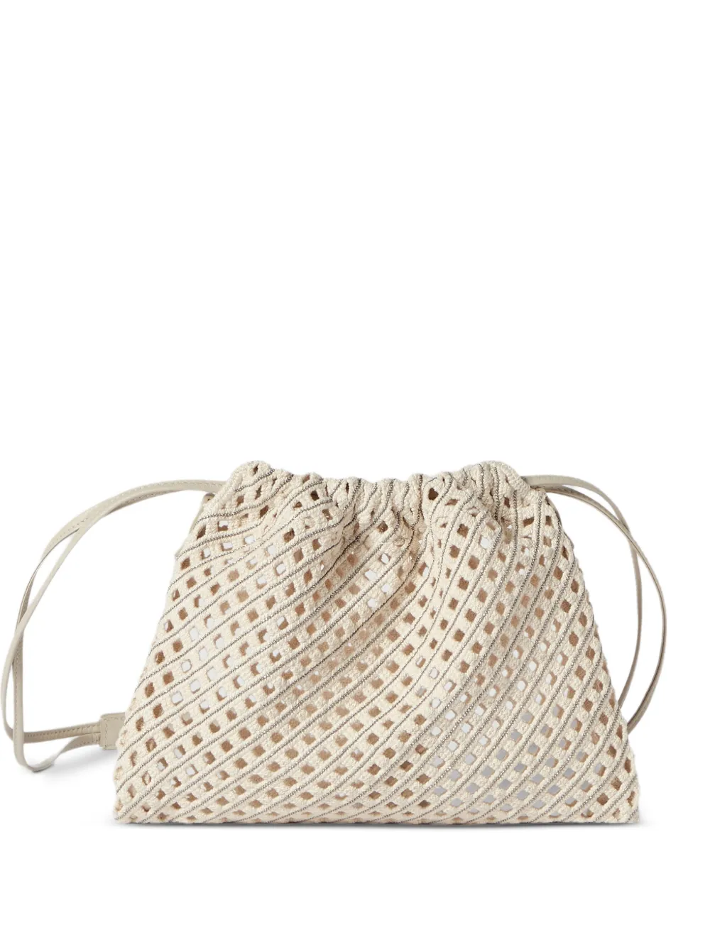 Brunello Cucinelli sartorial small bucket bag in precious cotton net - Toni neutri