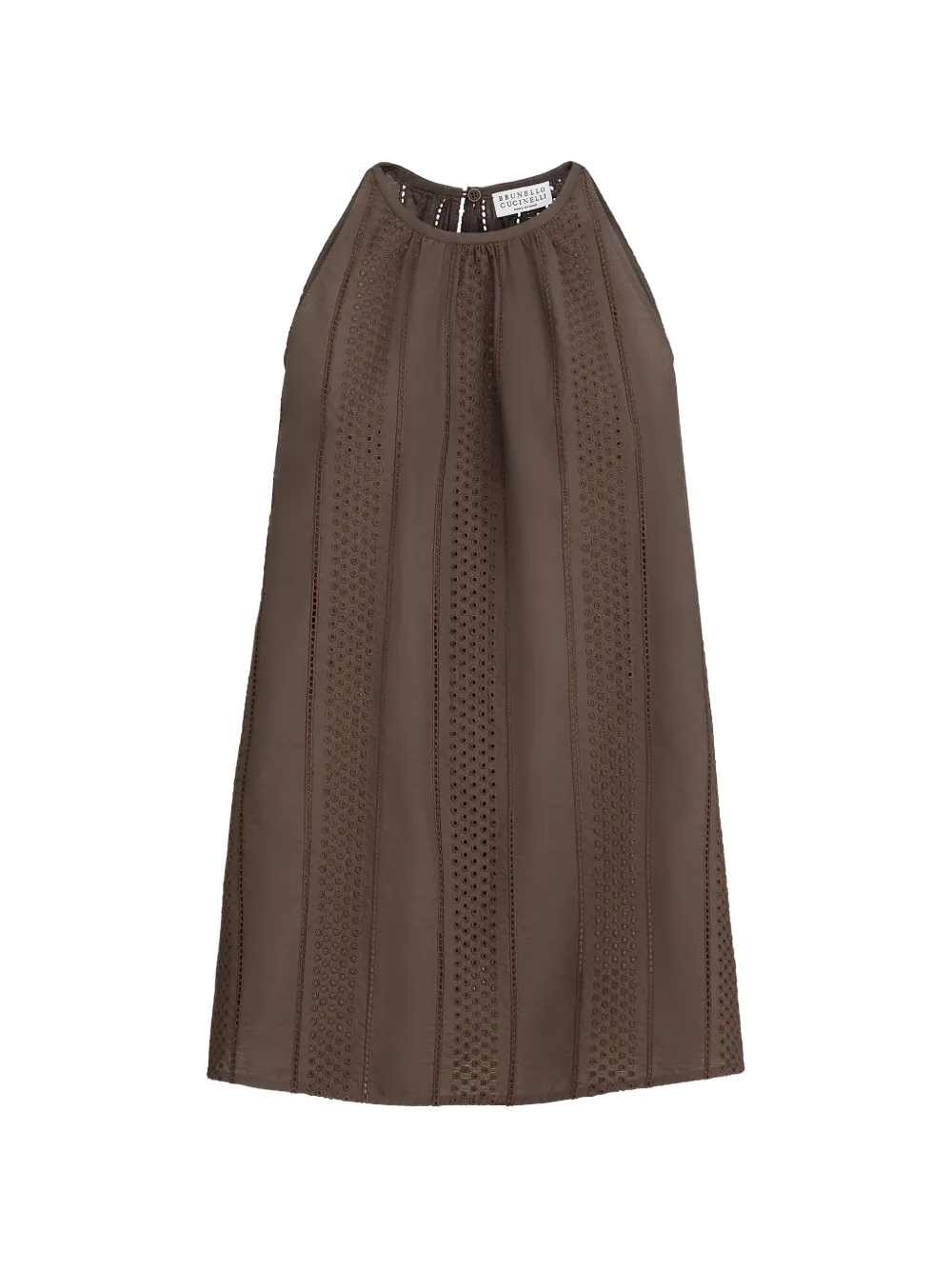 Brunello Cucinelli Top in popeline di cotone tecnico con motivo Monili e dettagli in pizzo sangallo - Marrone