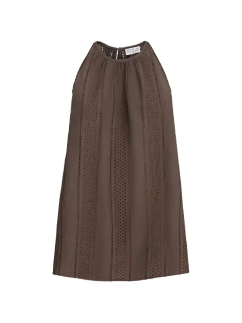 Brunello Cucinelli techno cotton poplin broderie anglaise top with monili