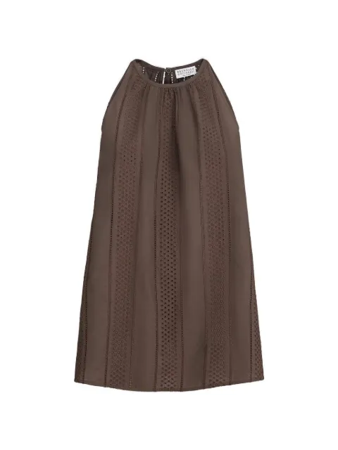 Brunello Cucinelli top de algodón técnico con bordado inglés y detalle de cadena Monili