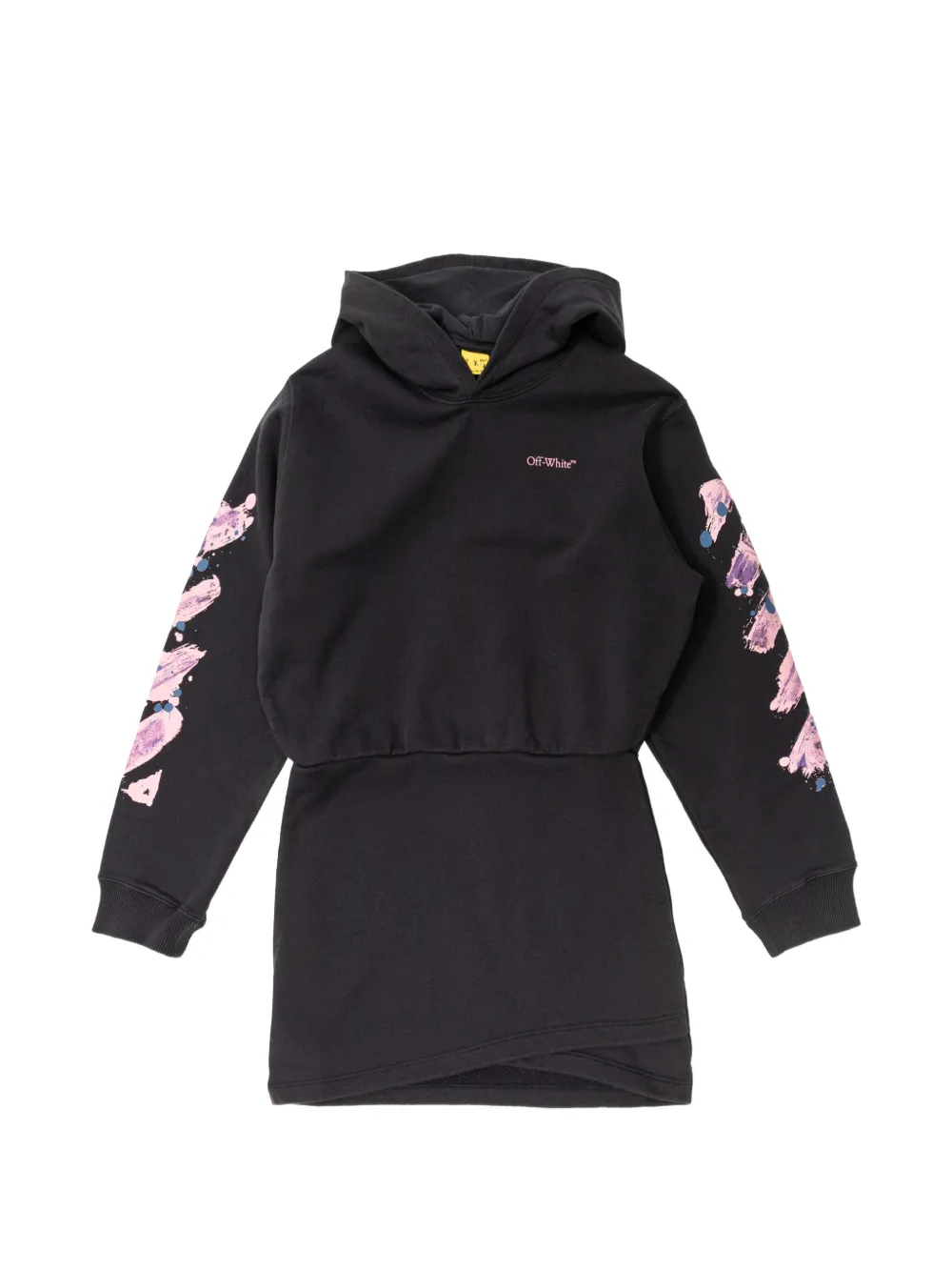 Off-White Kids brush-stroke-print hoodie mini dress - Black