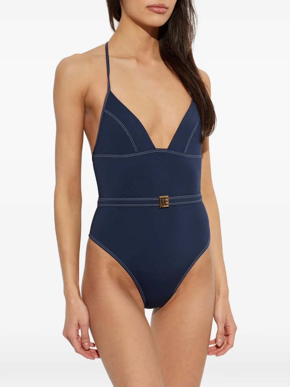 Balmain Badpak met contrasterend stiksel en ceintuur Blauw