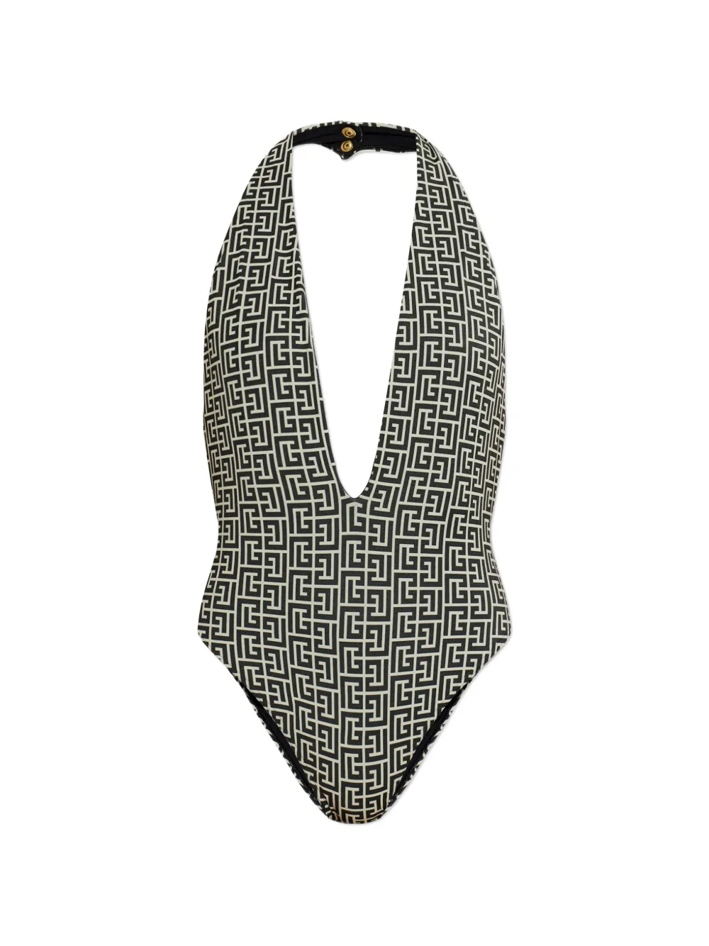 Balmain monogram-pattern halterneck swimsuit - Schwarz