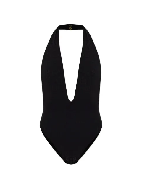 Balmain monogram-jacquard halterneck swimsuit
