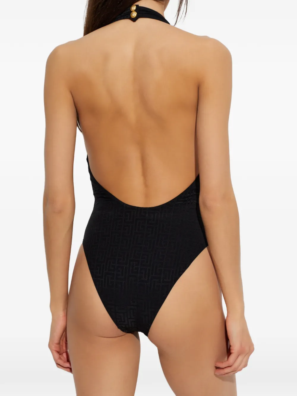 Balmain Badpak met halternek en monogram-jacquard Zwart