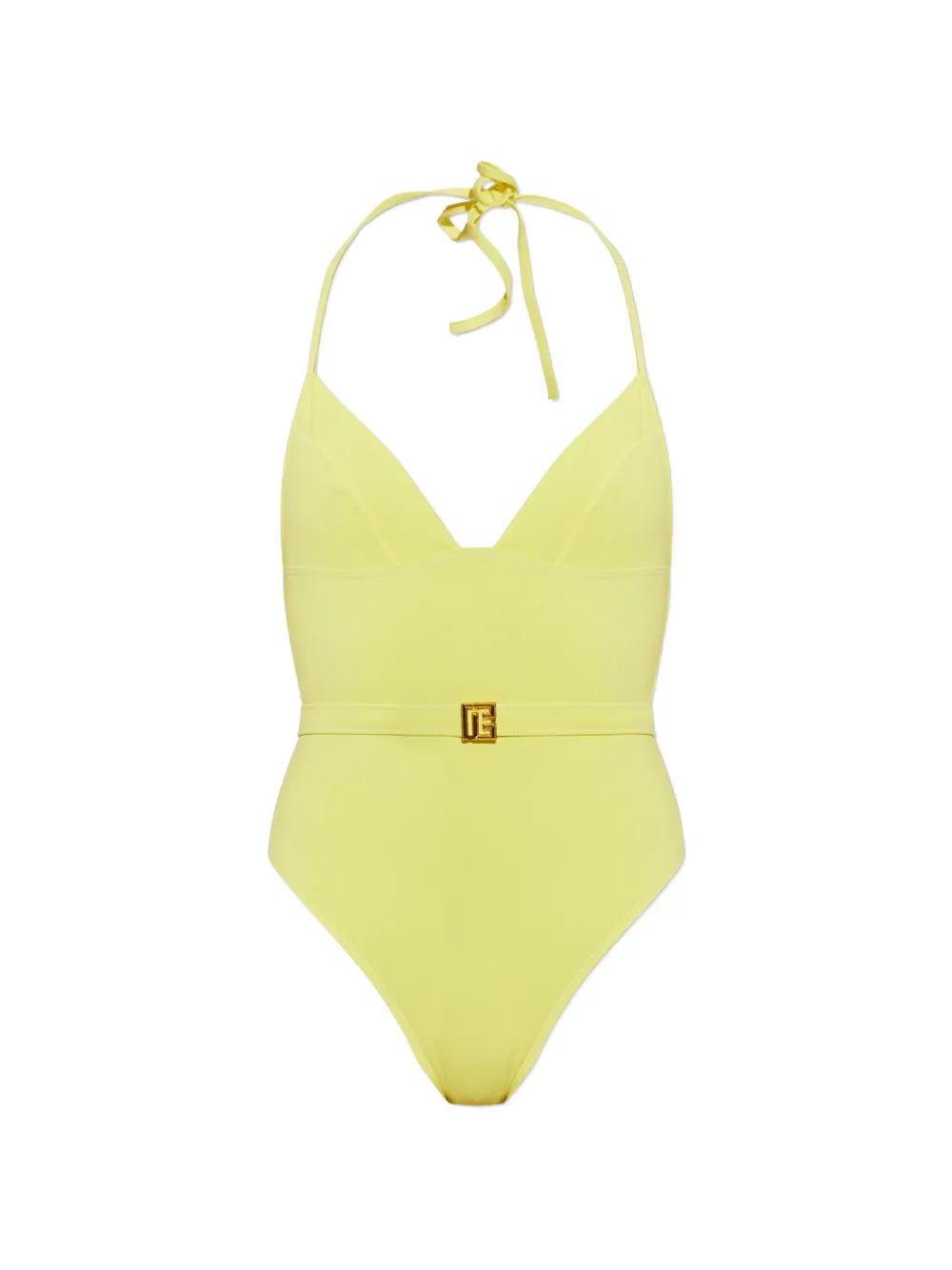 Balmain belted logo-plaque swimsuit - Giallo