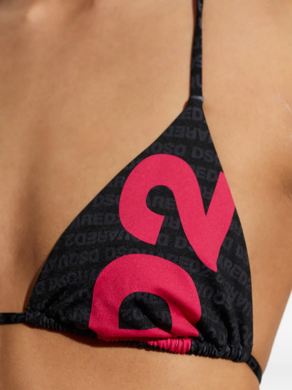  Dsquared2 Top De Bikini Con Logo Estampado - Negro 