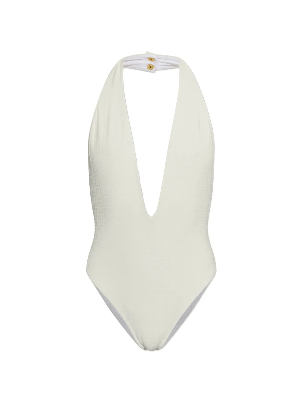 Balmain monogram-jacquard halterneck swimsuit - Weiß