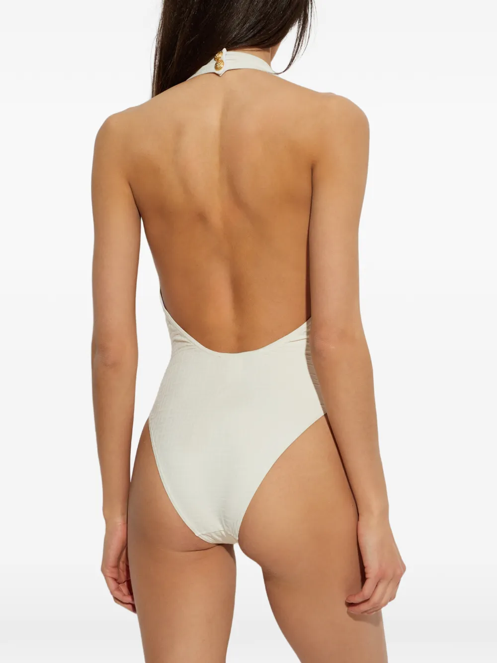 Balmain Badpak met halternek en monogram-jacquard Wit