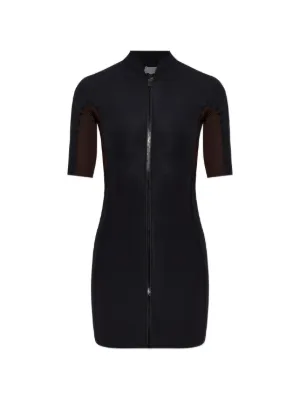 black zip front rib short sleeve bodycon dress Women's Black Structured Contour Rib Cap Sleeve Bodycon Dress
