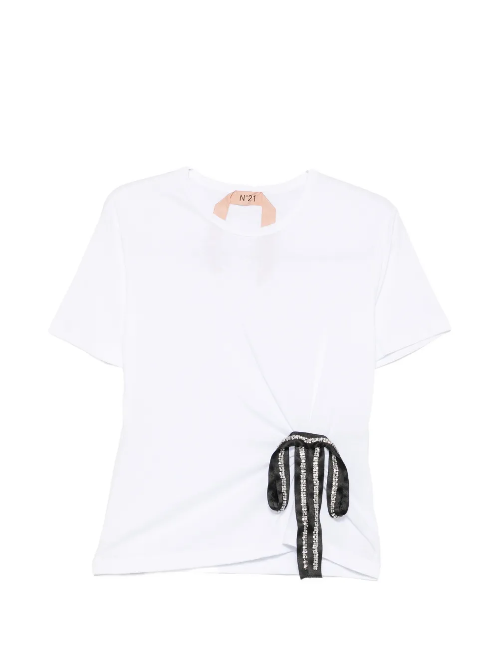 Nº21 bow-detail crystal-embellished T-shirt - Bianco
