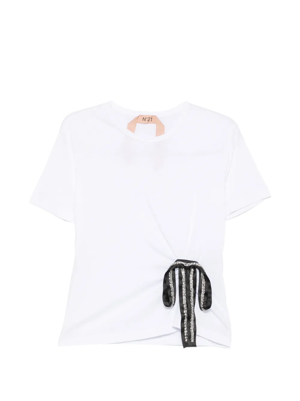 Nº21 bow-detail crystal-embellished T-shirt - Bianco