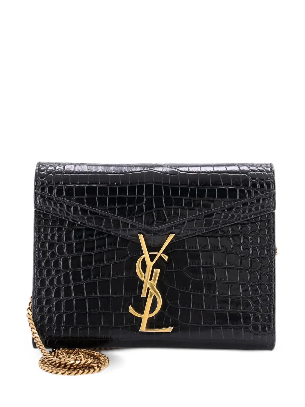 Saint Laurent Pre-Owned Cassandra Chain Crocodile Embossed Leather Small shoulder bag - Schwarz
