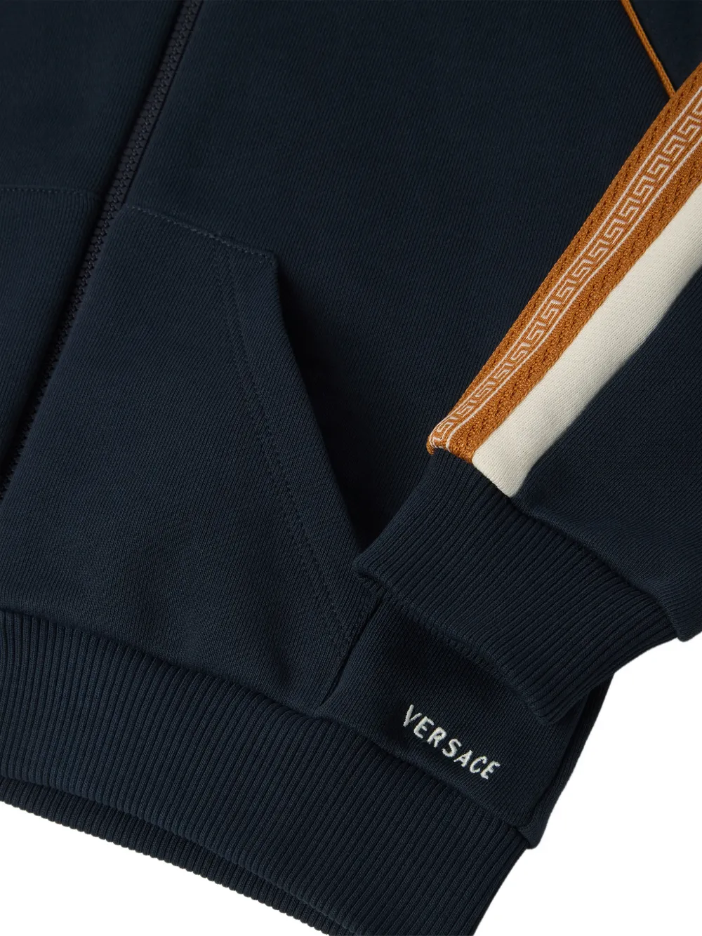 Versace Kids Katoen-jersey hoodie met geborduurd logo en rits Blauw