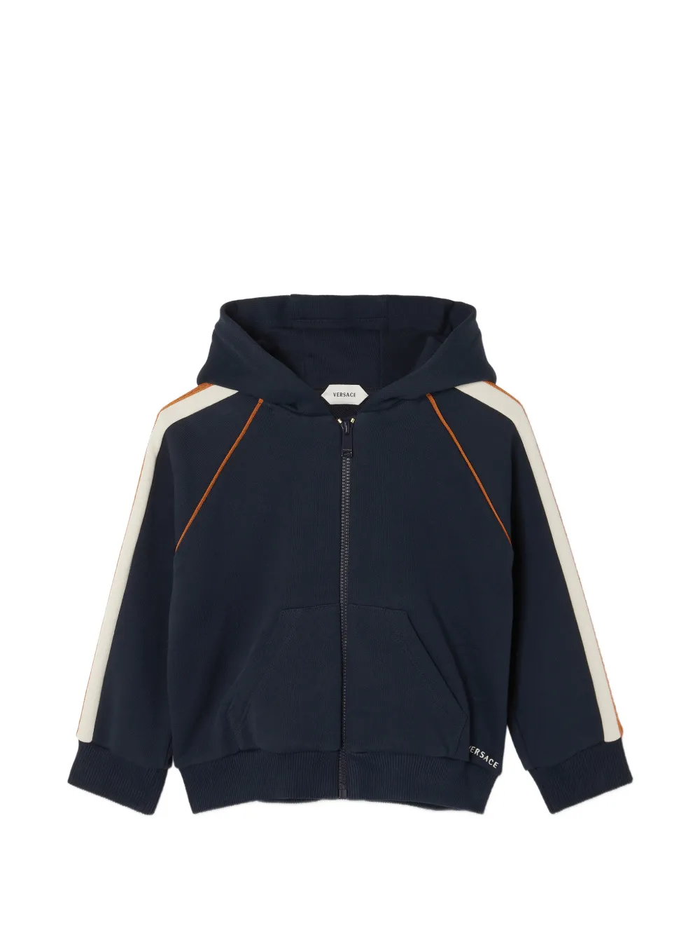 Versace Kids Felpa in jersey di cotone con logo, zip e cappuccio - Blu