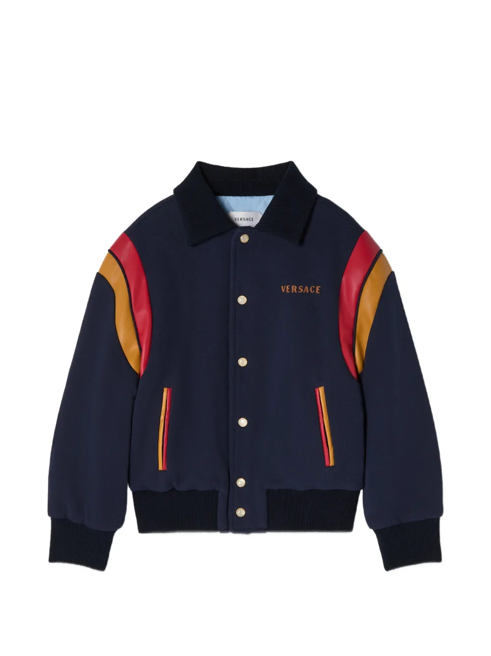 Versace Kids logo-embroidered panelled bomber jacket - Blu