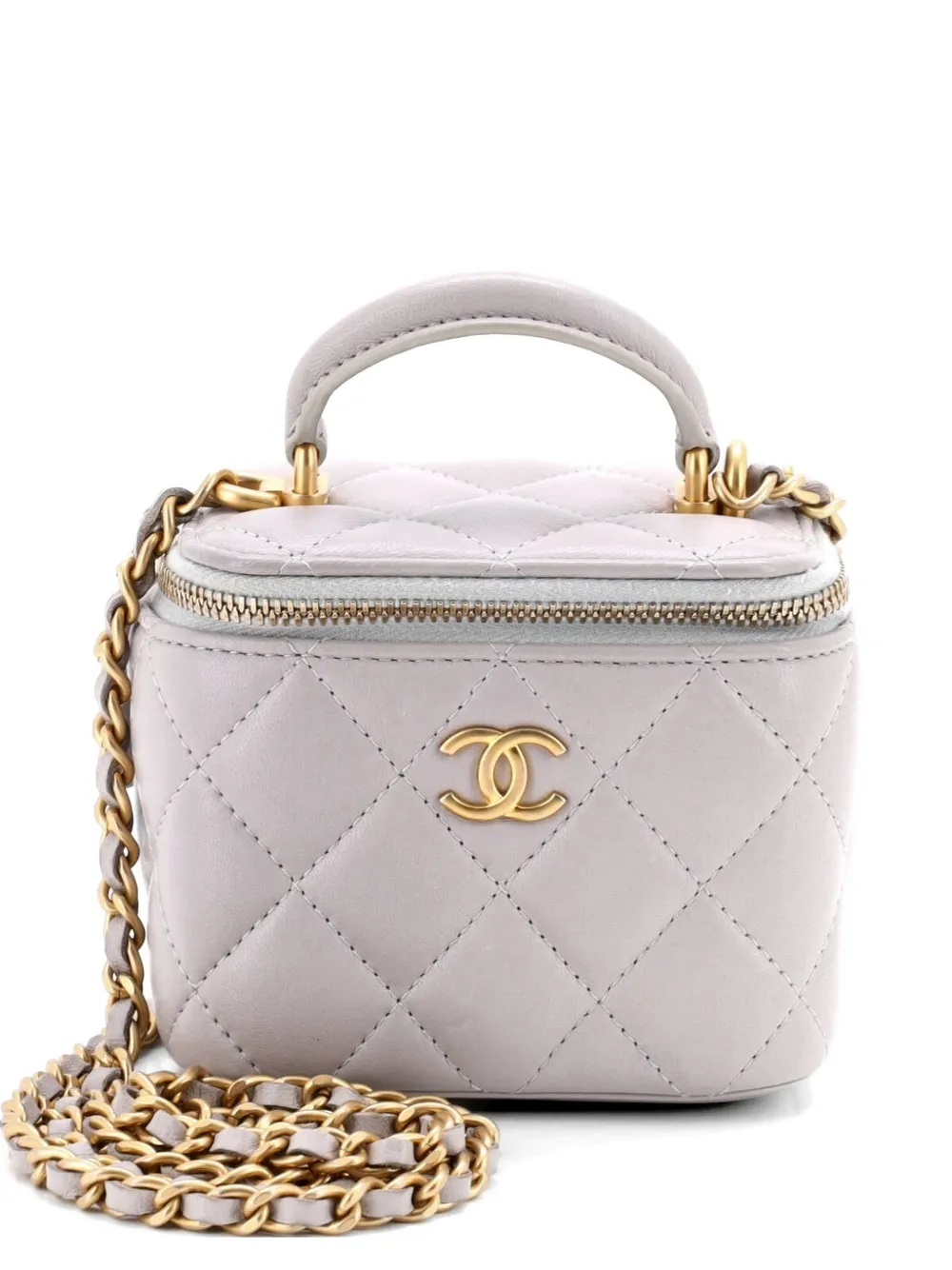 CHANEL Pre-Owned Classic Top Handle Vanity Case with Chain Quilted Lambskin Mini crossbody bag - Grigio