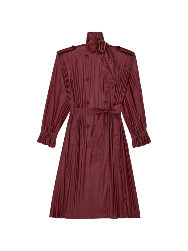 Saint Laurent Pleated Double-breasted Trench Coat in Red