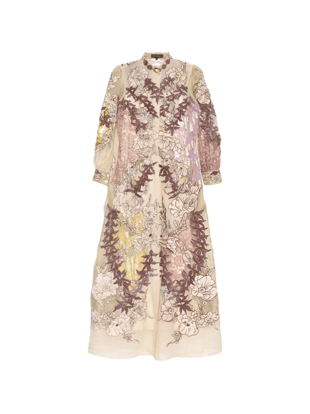 Biyan velvet-embroidered chiffon shirt dress - Toni neutri