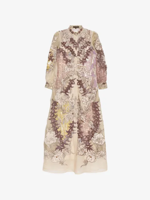 Biyan Chiffon-Hemdkleid mit Samtstickerei