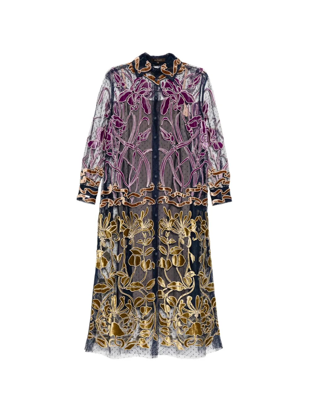 Biyan velvet-embroidered dot tulle shirt dress - Blu