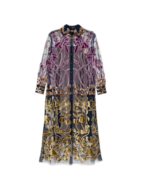Biyan vestido camisero de tul con lunares bordados de terciopelo