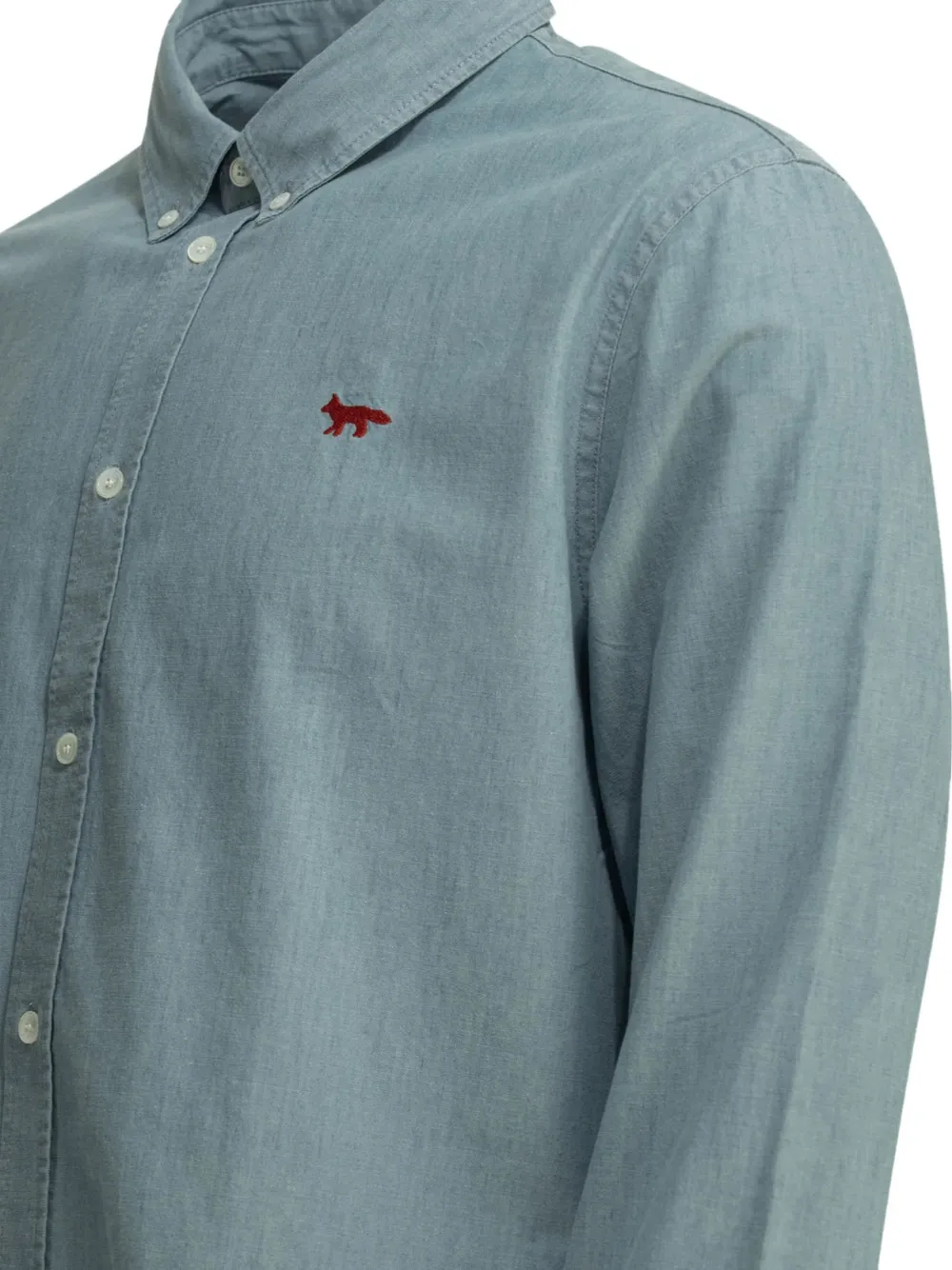 Maison Kitsuné Overhemd met borduurwerk en zak Blauw