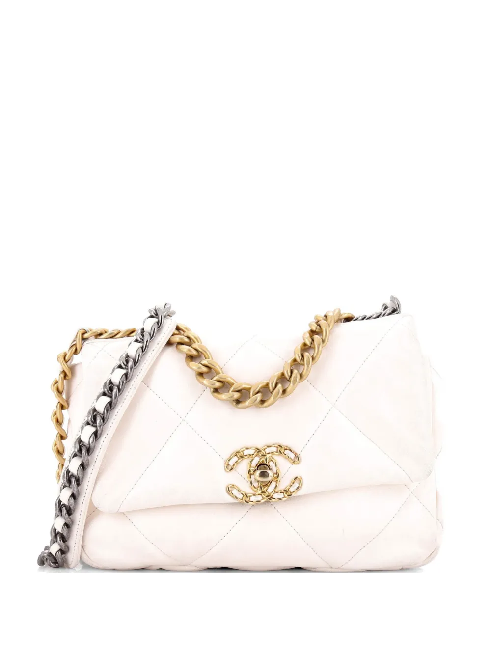 CHANEL Pre-Owned 19 Flap Bag Quilted Leather Medium crossbody bag - Bianco