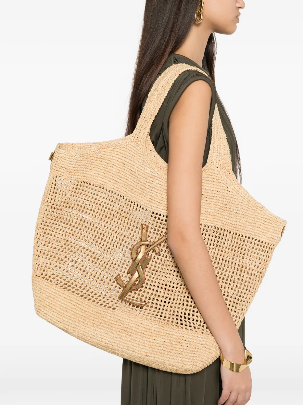 Saint Laurent Icare Cassandre raffia shopper Beige