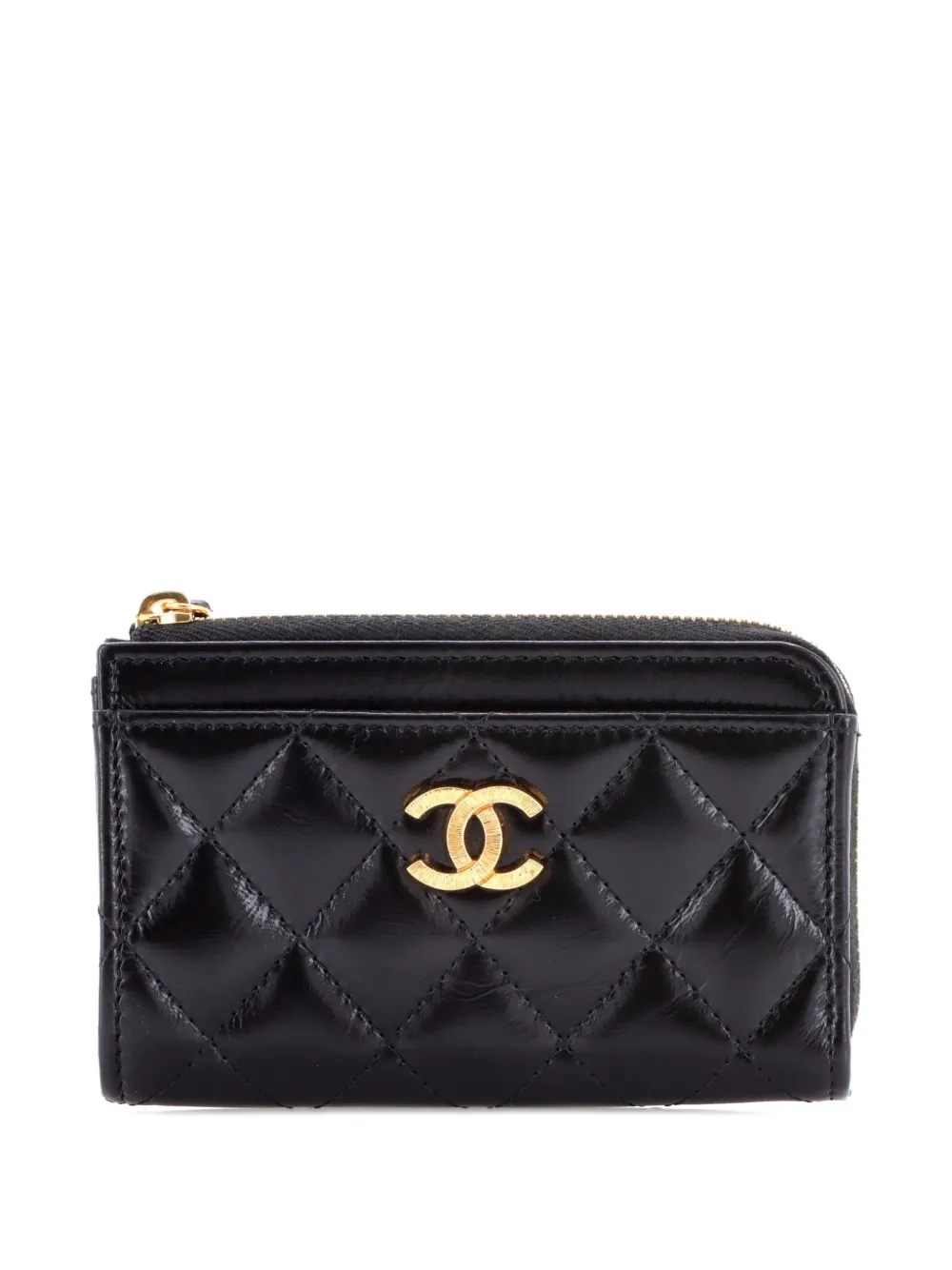 CHANEL Pre-Owned Textured CC Zip Around Card Holder Quilted Lambskin small wallets - Nero