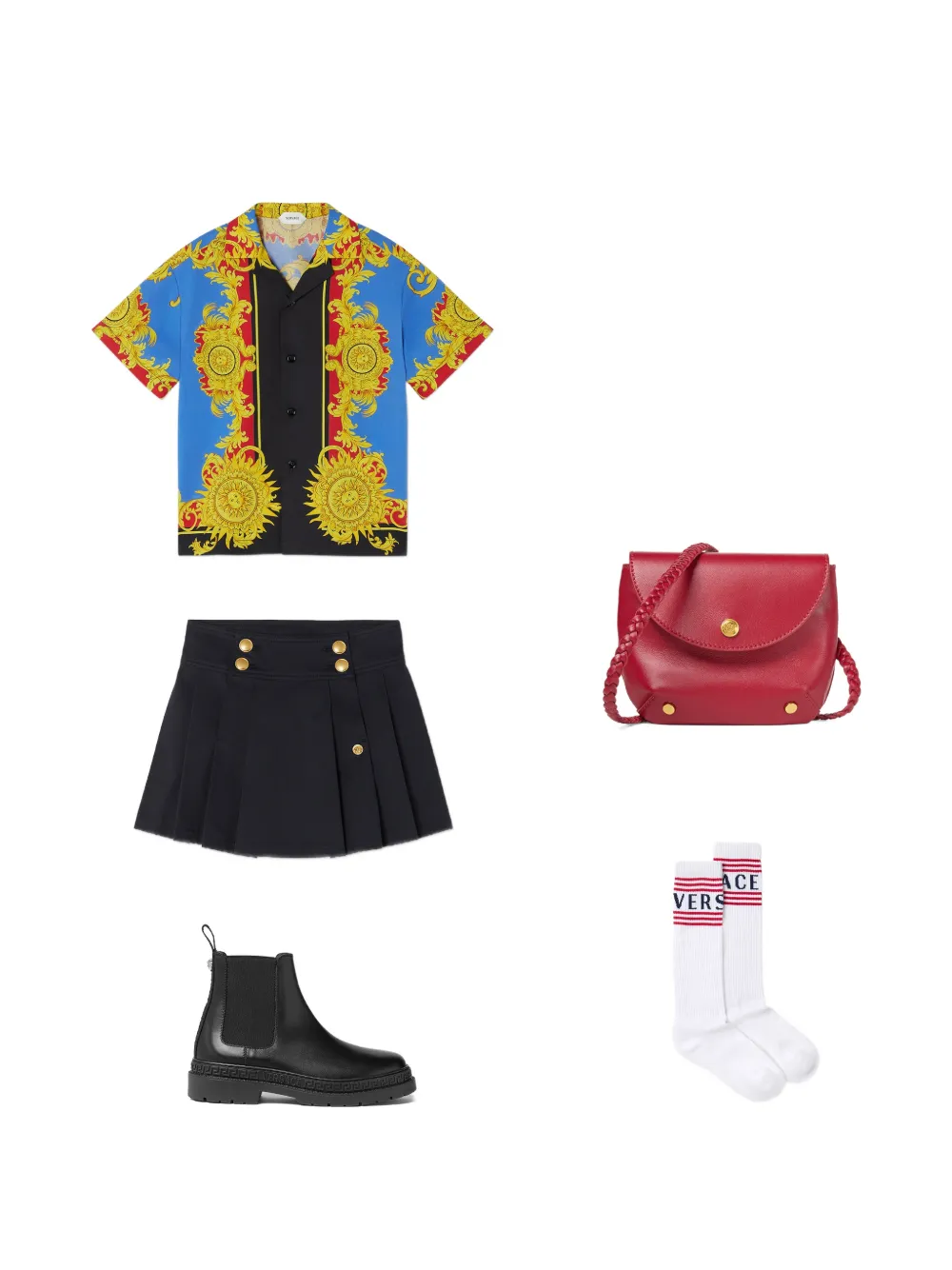 Versace Kids Shirt met barokprint en korte mouwen Blauw