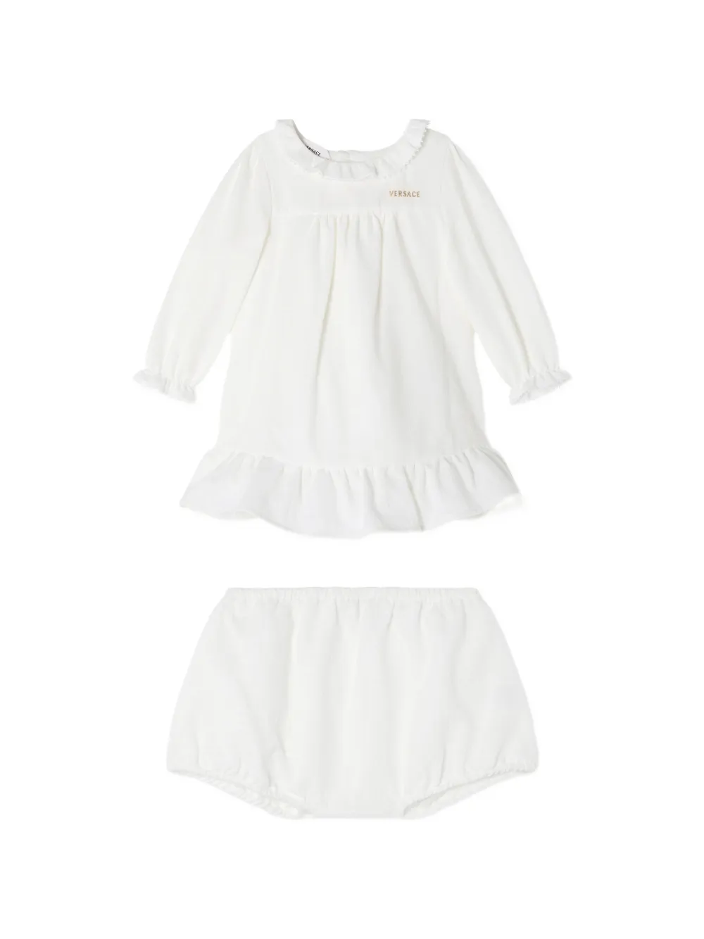 Versace Kids ruffled logo-embroidered T-shirt and short set - Blanc